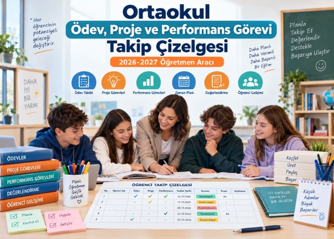 2026-2027 Ortaokul Ödev, Proje ve Performans Görevi Takip Çizelgesi